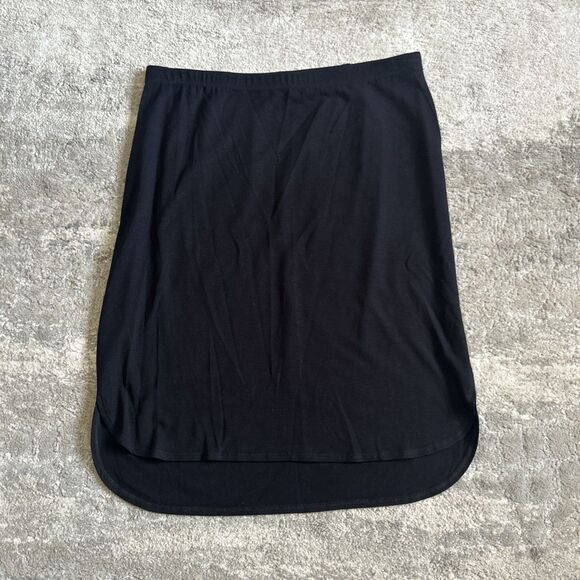 Eileen Fisher Skirt Womens XS Pull On Midi Stretch Black Curved Hem Minimalist - Picture 1 of 5